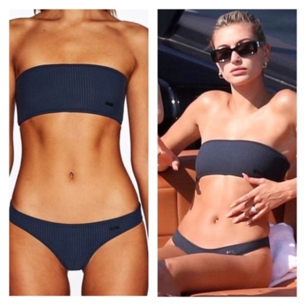 Triangl neoprene ribbed bandeau bikini in midnight